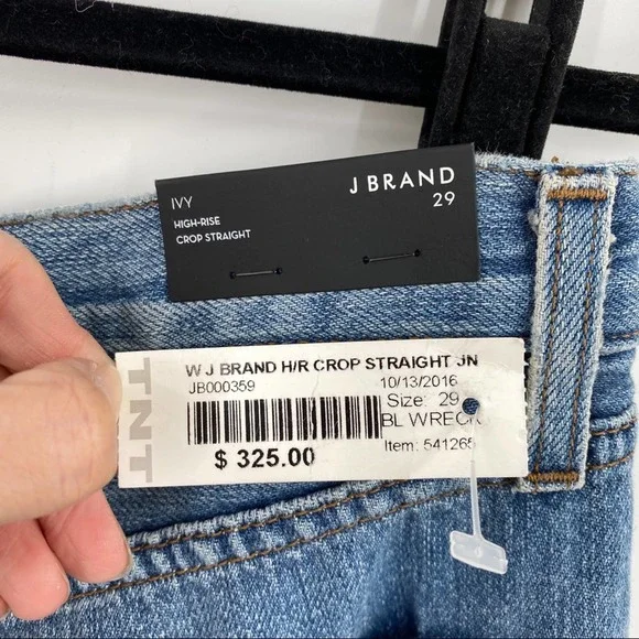 J Brand Womens Ivy High Rise Crop Straight Jeans Bleach Wrecked Size 29